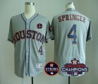 Men MLB Houston Astros #4 George Springer Grey 2017 World Series Champions And Houston Astros Strong Patch Flex Base Jersey