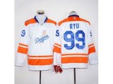 mlb los angeles dodgers #99 hyun-jin ryu white orange long sleeve jerseys