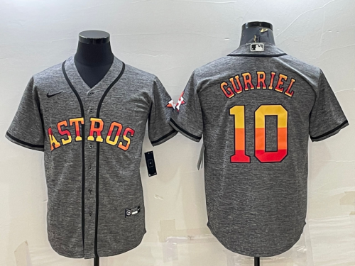 Men\'s Houston Astros #10 Yuli Gurriel Grey With Patch Cool Base Stitched Baseball Jersey