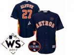 Men Majestic Houston Astros #27 Jose Altuve Navy Blue 2017 World Series And Houston Astros Strong Patch Cool Base MLB Jersey
