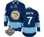 Men's Reebok Pittsburgh Penguins #7 Paul Martin Authentic Navy Blue Third Vintage 2017 Stanley Cup Final NHL Jersey