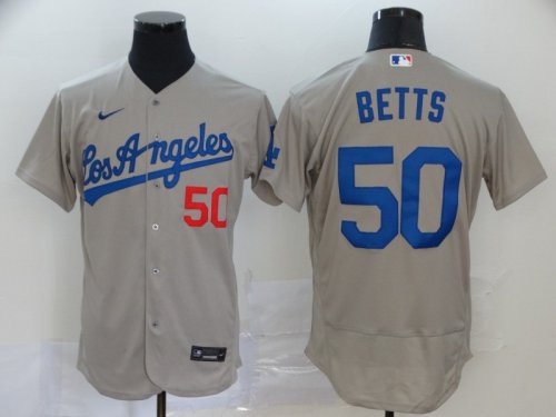 Men\'s Los Angeles Dodgers #50 Mookie Betts Grey 2020 Stitched Baseball Jersey