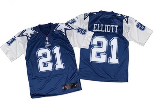 Men\'s Nike Dallas Cowboys #21 Ezekiel Elliott Navy Blue White Throwback Elite NFL Jerseys