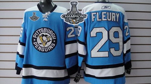 Men Pittsburgh Penguins #29 Andre Fleury Blue 2017 Stanley Cup Finals Champions Stitched NHL Jersey