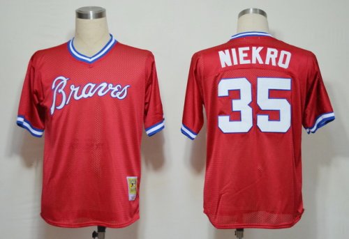 mlb atlanta braves #35 phil niekro m&n red 1980 jerseys