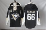 Men NHL Pittsburgh Penguins #66 Mario Lemieux Black Hooded Sweatshirt Stitched NHL Jersey