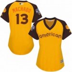women's majestic baltimore orioles #13 manny machado authentic yellow 2016 all star american league bp cool base mlb jerseys