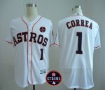 Men MLB Houston Astros #1 Carlos Correa White Houston Astros Strong Patch Flex Base Jerseys