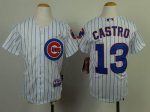 youth mlb chicago cubs #13 starlin castro white cool base jerseys [blue stripe]