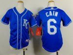 youth mlb kansas city royals #6 cain blue cool base jerseys