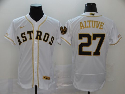 Men\'s Houston Astros #27 Jose Altuve New White Gold Fashion 2020 Stitched Baseball Jersey