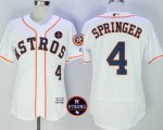 Men MLB Houston Astros #4 George Springer White Houston Astros Strong Patch Flex Base Jersey