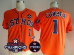 Men Houston Astros #1 Carlos Correa Orange 2017 World Series Champions And Houston Astros Strong Patch MLB Jersey