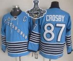 Men Pittsburgh Penguins #87 Sidney Crosby Light Blue CCM Throwback 2017 Stanley Cup Finals Champions Stitched NHL Jersey