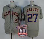 mlb houston astros #27 jose altuve grey cool base 50th anniversary patch jerseys