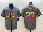 Men's Houston Astros #27 Jose Altuve Grey Gridiron With Patch Cool Base Stitched Baseball Jersey