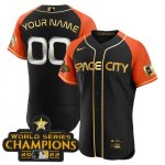 Custom Houston Astros 2023 Champions Black Orange Authentic Stitched Jerseys