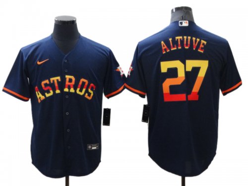 Men\'s Houston Astros #27 Jose Altuve Navy Blue Rainbow Stitched Cool Base Jersey