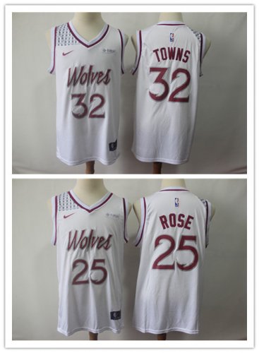 Basketball Minnesota Timberwolves #32 Karl-Anthony Towns #25 Derrick Rose White Earned Edition Jersey