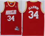 nba houston rockets #34 hakeem olajuwon red throwback stitched jerseys