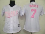 women Baseball Jerseys minnesota twins #7 mauer white[pink strip