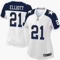 Women's Nike Dallas Cowboys #21 Ezekiel Elliott White Thanksgiving Throwback Game NFL Jerseys