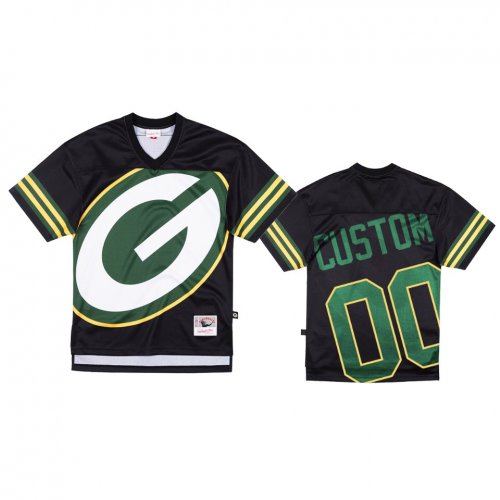 Green Bay Packers Custom Mitchell & Ness Black Big Face Jersey - Men\'s