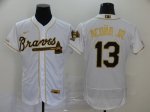 Men's Atlanta Braves #13 Ronald Acuna Jr. New White Gold Fashion 2020 Stitched Baseball Jersey
