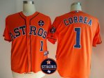 Men Houston Astros #1 Carlos Correa Orange With Houston Astros Strong Patch MLB Jersey