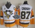 Men Pittsburgh Penguins #87 Sidney Crosby White Black CCM Throwback 2017 Stanley Cup Finals Champions Stitched NHL Jersey