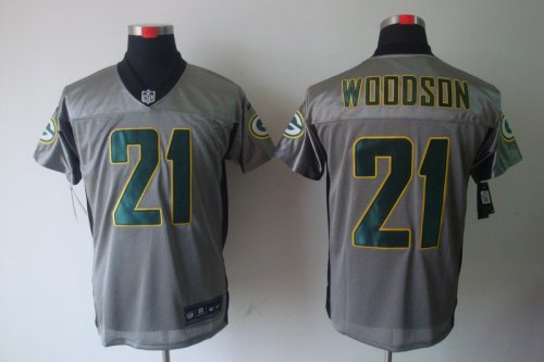 nike nfl green bay packers #21 woodson elite grey jerseys [shado