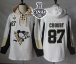 Men NHL Pittsburgh Penguins #87 Sidney Crosby White Pullover Hoodie 2017 Stanley Cup Final Patch Stitched NHL Jersey
