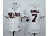 Women MLB Minnesota Twins #7 Joe Mauer White jerseys