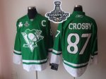 Men Pittsburgh Penguins #87 Sidney Crosby Green St Patty's Day 2017 Stanley Cup Finals Champions Stitched NHL Jersey