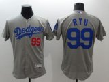 mlb los angeles dodgers #99 hyun-jin ryu majestic grey flexbase authentic collection jerseys