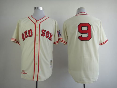 men\'s mlb boston red sox #9 ted williams cream mitchell and ness 1939 throwback stitched baseball jersey