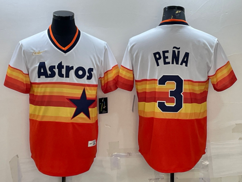 Men\'s Houston Astros #3 Jeremy Pena Orange Rainbow Cool Base Stitched Jersey