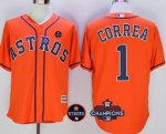 Men mlb houston astros #1 Carlos Correa majestic Orange 2017 World Series Champions And Houston Astros Strong Patch cool base jerseys