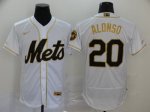 Men's New York Mets #20 Pete Alonso White Gold Fashion 2020 Baseball Blue Jersey