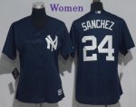 Women MLB New York Yankees #24 Gary Sanchez Majestic Blue Cool Base Jerseys