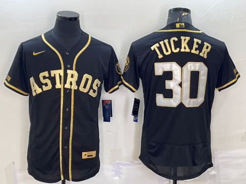 Men\'s Houston Astros #30 Kyle Tucker Black Gold Flex Base Stitched Jerseys