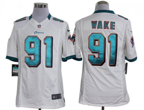 nike nfl miami dolphins #91 wake white jerseys [nike limited]