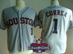 Men Houston Astros #1 Carlos Correa Grey 2017 World Series Champions Patch MLB Jersey