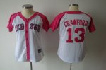 women mlb jerseys boston red sox #13 crawford white and pink(201