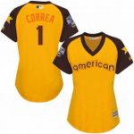 women's majestic houston astros #1 carlos correa authentic yellow 2016 all star american league bp cool base mlb jerseys