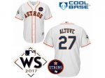 Men Majestic Houston Astros #27 Jose Altuve White 2017 World Series And Houston Astros Strong Patch Cool Base MLB Jersey