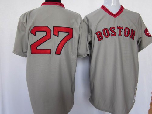 Baseball Jerseys boston red sox #27 carlton fisk 1975 m&n grey