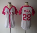 women mlb san francisco giants #28 buster posey white and pink jerseys [2012 new]
