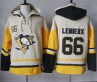 Penguins #66 Mario Lemieux Cream Gold Sawyer Hooded Sweatshirt Stitched NHL Jersey