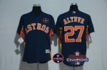 Men mlb houston astros #27 jose altuve majestic Navy 2017 World Series Champions And Houston Astros Strong Patch cool base jerseys